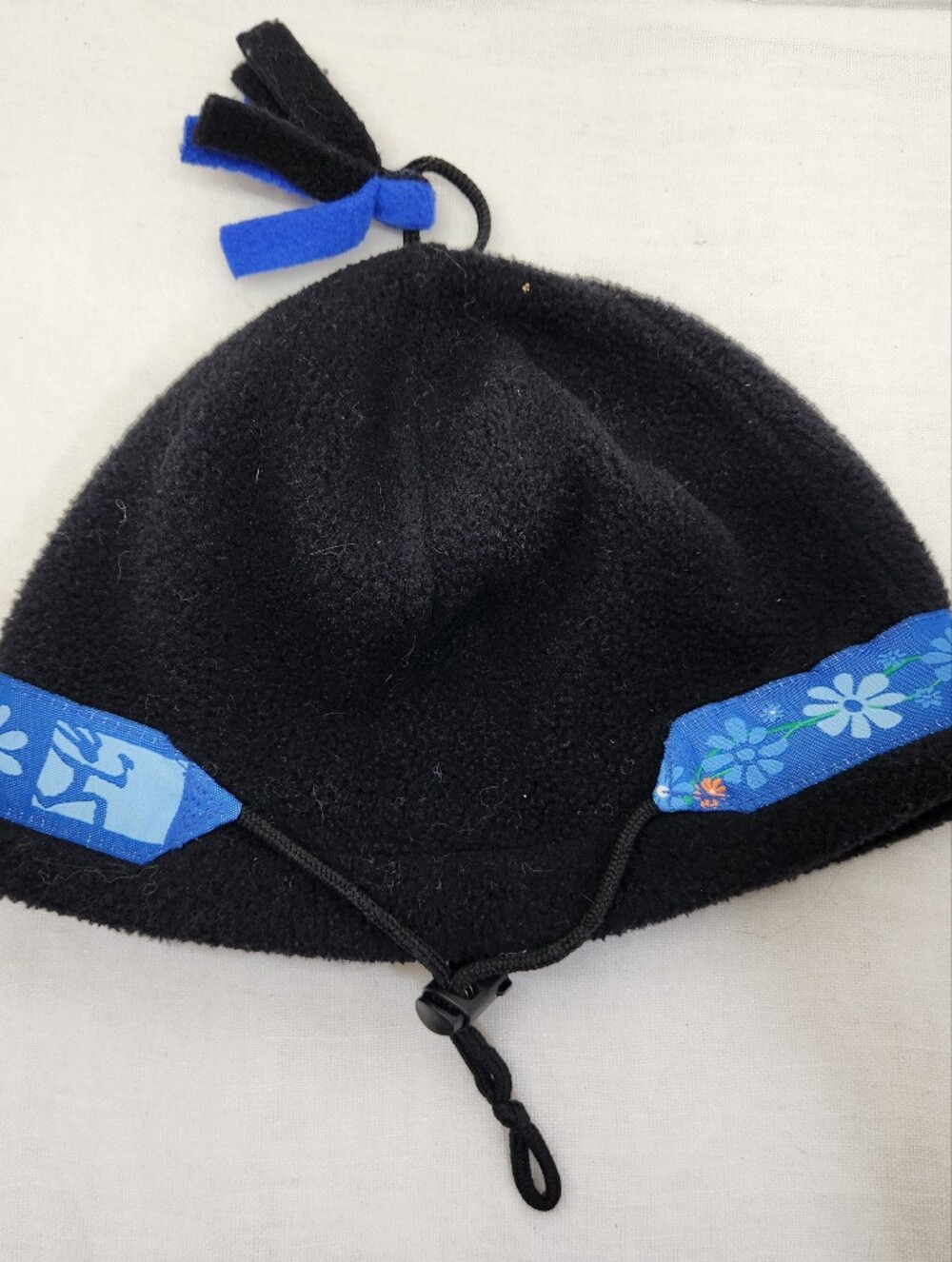 Shred Alert Fleece Blue Floral Pom Beanie Cap Adjustable - Picture 3 of 3